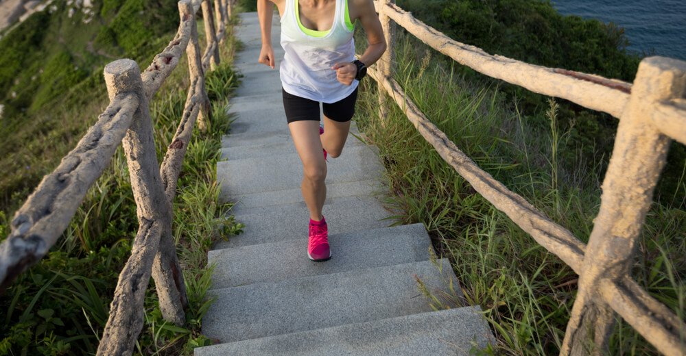 a picture of someone climbing stairs